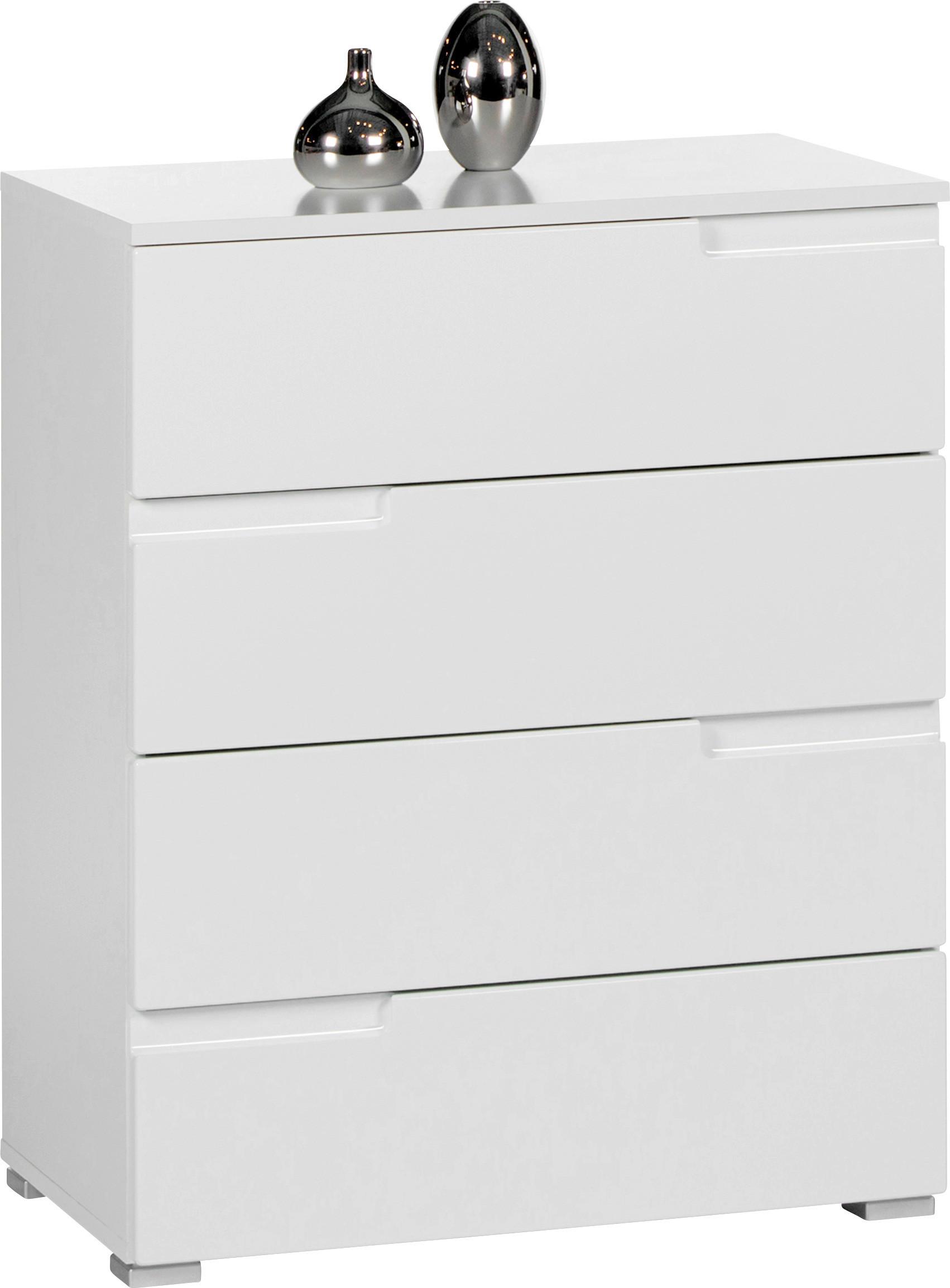 KOMODA SPICE 4 - biały wysoki połysk/kolor srebrny, Design, materiał drewnopochodny/tworzywo sztuczne (65/80/40cm) - Carryhome