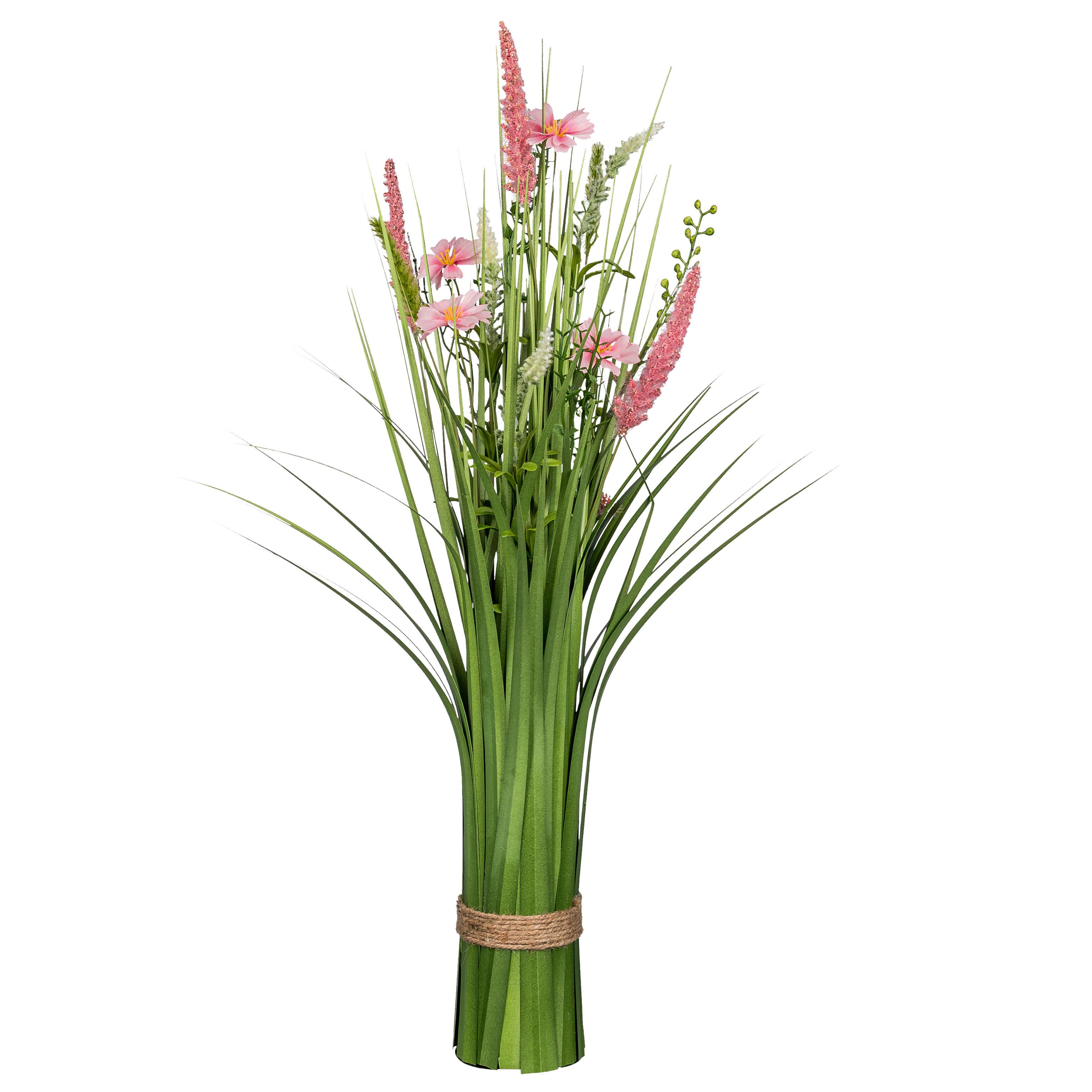 Kunstpflanze Grasbusch mit Blüten I Rosa/Grün - Rosa/Grün, KONVENTIONELL, Kunststoff (64cm) - Mömax