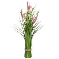 Kunstpflanze Grasbusch mit Blüten I Rosa/Grün - Rosa/Grün, KONVENTIONELL, Kunststoff (64cm) - Mömax