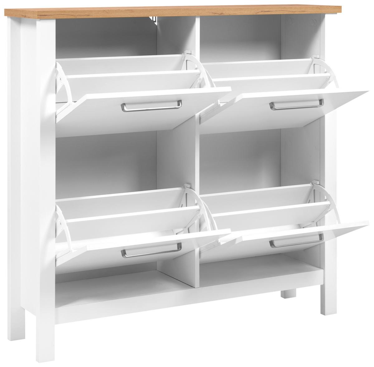 Schuhkipper Sicilia Weiß/Eiche - Weiß/Eiche Artisan, ROMANTIK / LANDHAUS, Holzwerkstoff (113/109/30cm) - Mömax