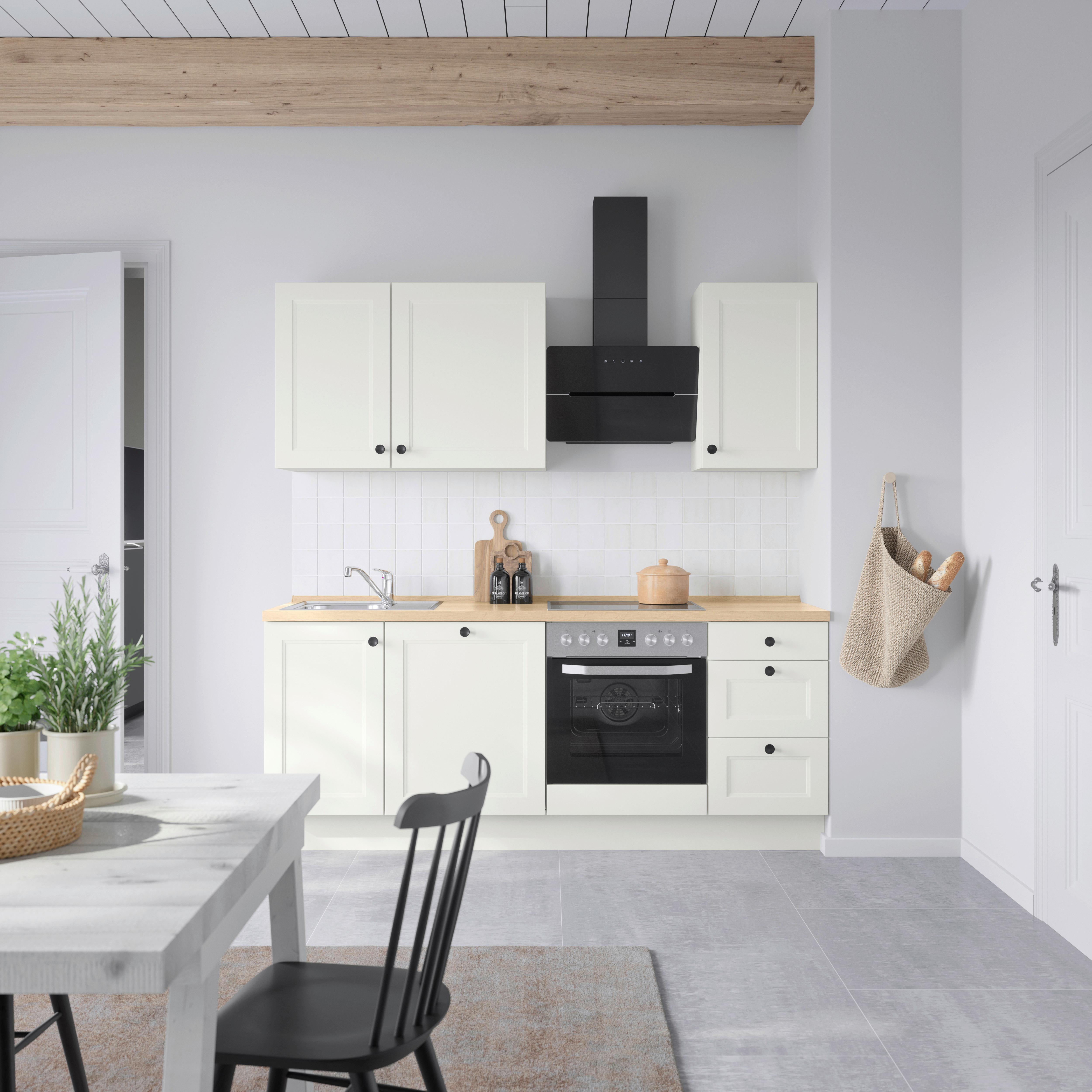 Küchenblock Cascada High m. Geräten Weiß - Eichefarben/Schwarz, MODERN, Holzwerkstoff/Metall (210cm) - Nobilia