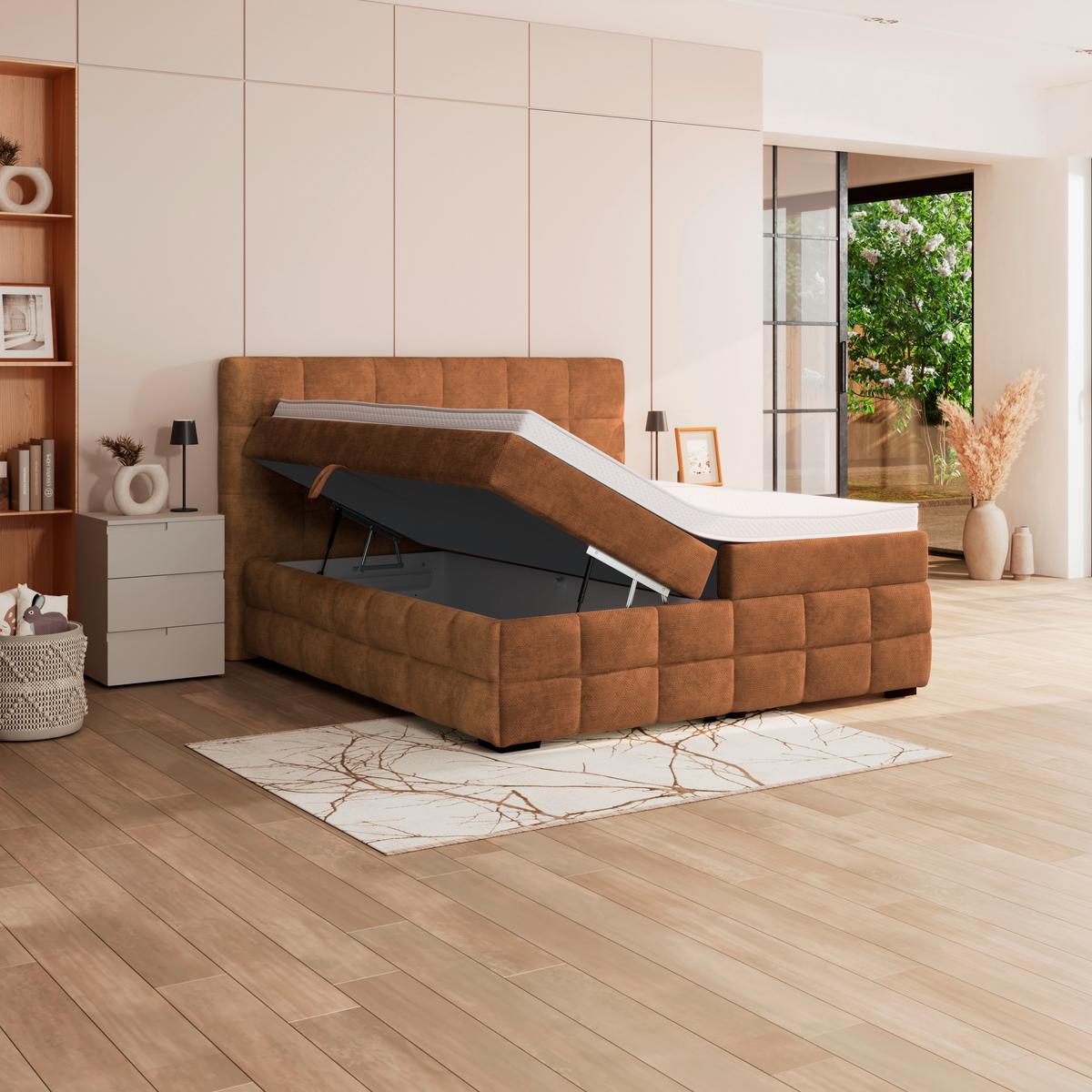 Box Krevet Vega - boje hrđe/zelena, Trend, tekstil/drvo (160/200cm) - Modern Living