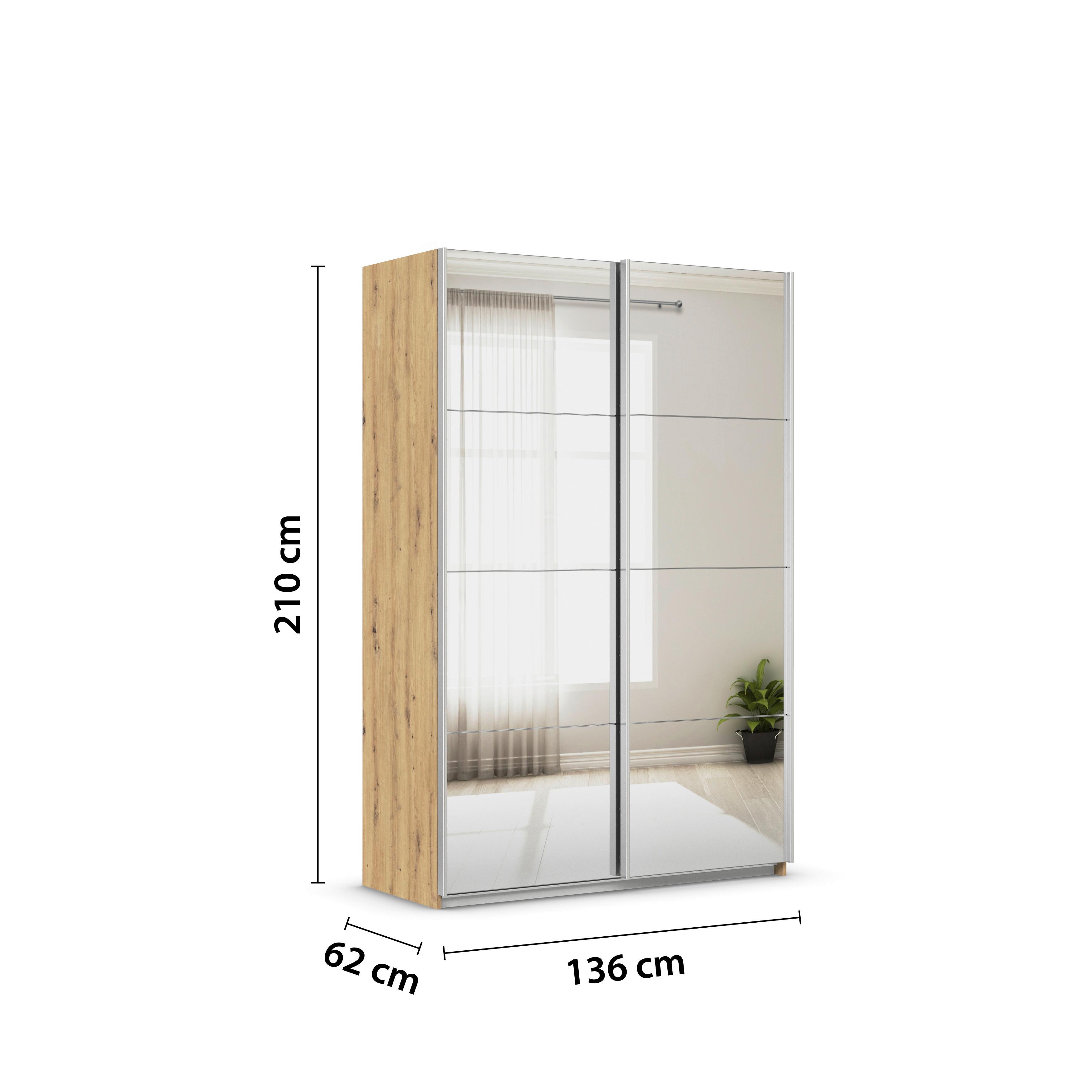 Ormar S Kliznim Vratima Feldkirch - srebrne boje/hrast Artisan, Moderno, drvni materijal/metal (136/210/62cm) - Modern Living