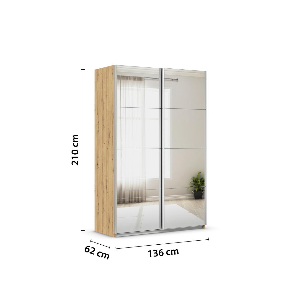 Ormar S Kliznim Vratima Feldkirch - srebrne boje/hrast Artisan, Moderno, drvni materijal/metal (136/210/62cm) - Modern Living