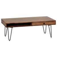 Couchtisch Bagli ca. 117x60 cm Sheesham massiv - Sheeshamfarben/Schwarz, Design, Holz/Metall (117/60/40cm) - MID.YOU