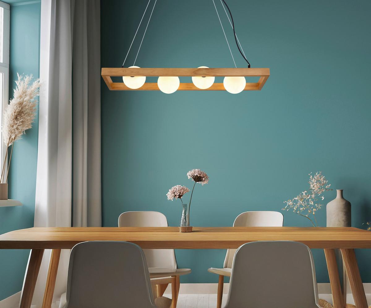 HÄNGELEUCHTE 32010446 NANDA - Weiss/Schwarz, Natur, Glas/Holz (84/24/150cm) - Globo