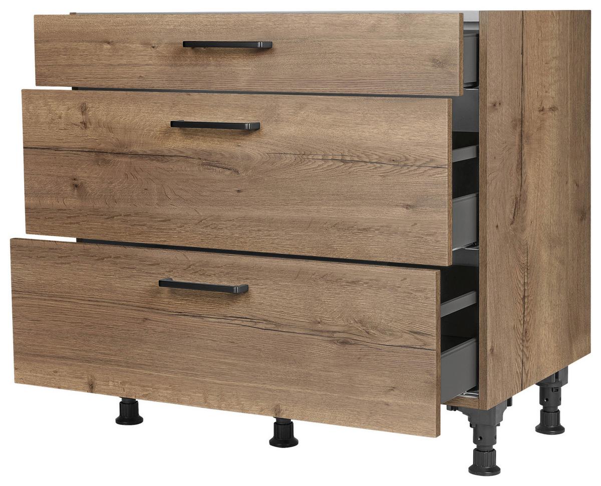 Schubkastenunterschrank Structura Eiche dunkel - Eiche dunkel/Schwarz, MODERN, Holzwerkstoff/Metall (90/87/56cm) - Nobilia