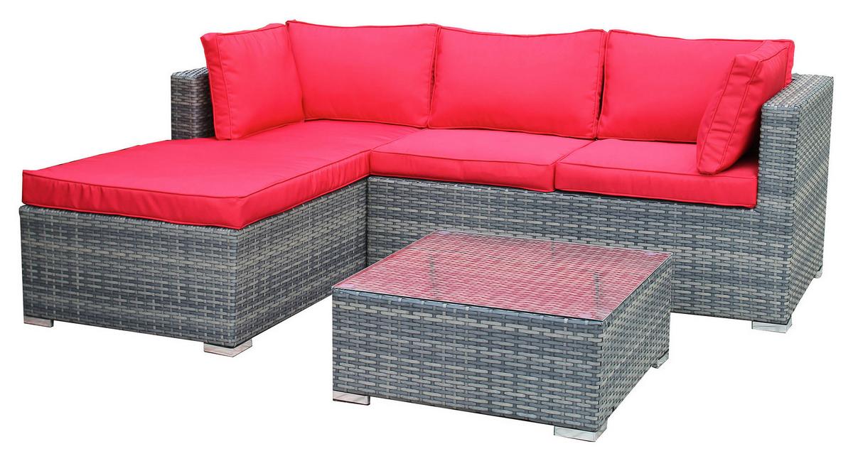 Lounge Garnitura Leona Rdeča, Rjava, 3-Delni Set - rdeča/rjava, Moderno, kovina/umetna masa (146/199cm) - Modern Living