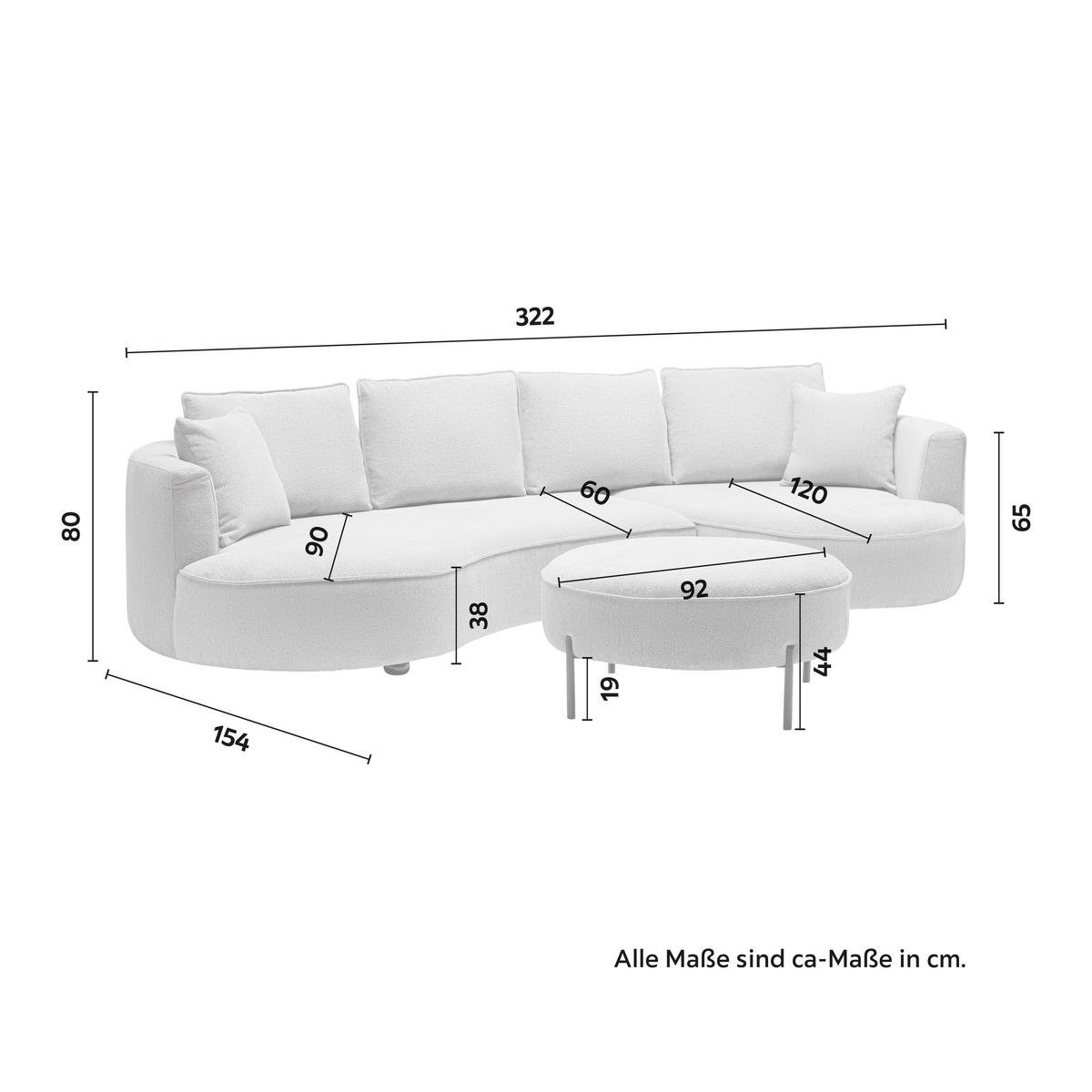 Wohnlandschaft Nilas Creme Webstoff mit Hocker - Greige/Creme, MODERN, Holz/Textil (322/65/154cm) - Bessagi Home