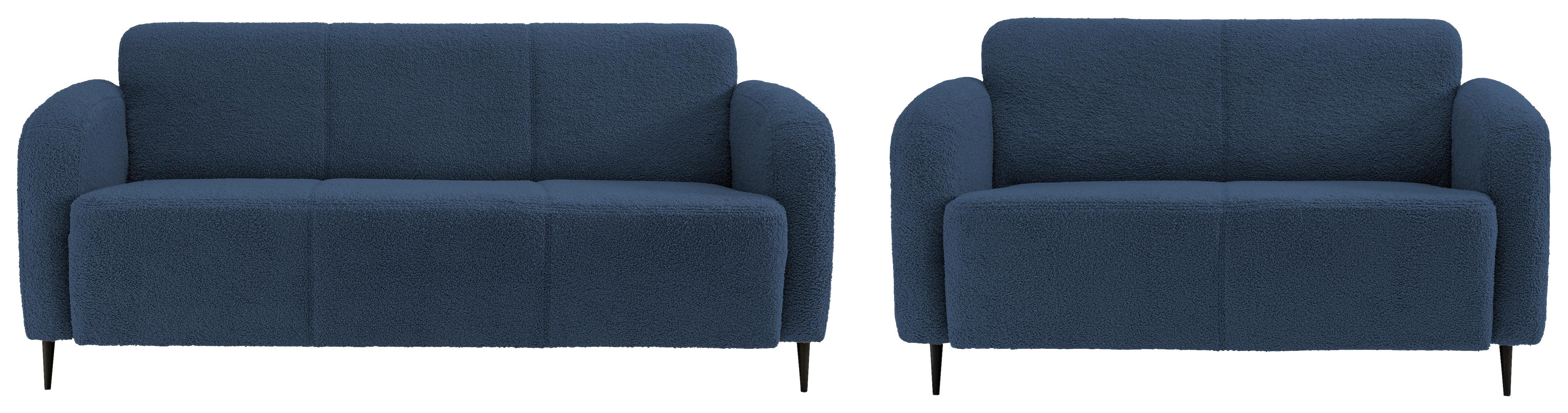 Sitzgarnitur Marone Blau Teddystoff - Blau/Schwarz, MODERN, Textil/Metall (180/76/90cm) - Livetastic