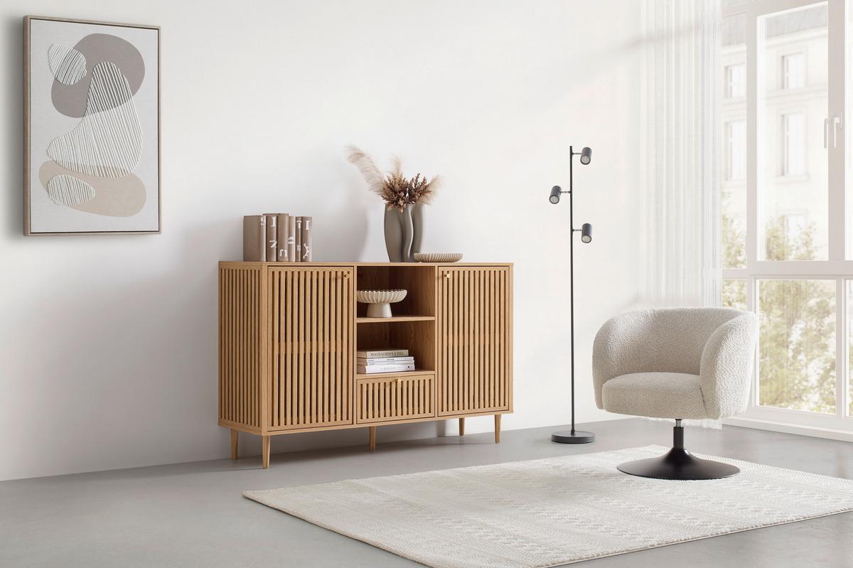 Komoda Barcelona - prirodne boje/zlatne boje, Lifestyle, papir/drvni materijal (142,8/90/40cm) - Modern Living
