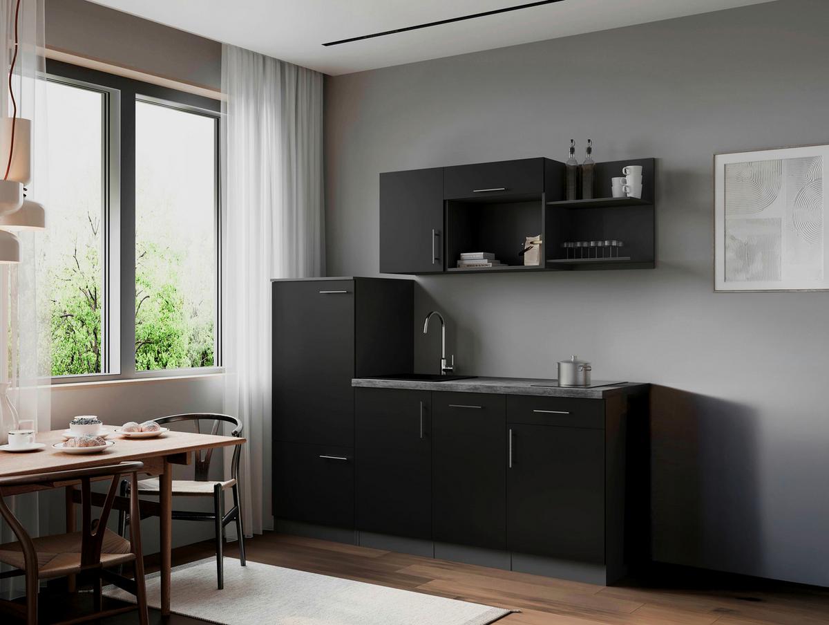 Küchenblock Oliver m. Geräten Schwarz - Schwarz/Grau, Trend, Holzwerkstoff/Metall (205cm) - Respekta