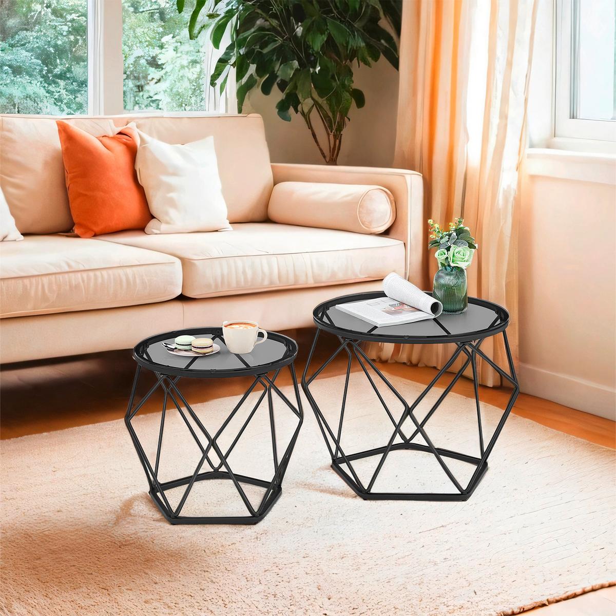 Couchtisch Set in Schwarz, rund, 2-teilig - Schwarz, Trend, Glas/Metall (50/39,8/50cm) - MID.YOU