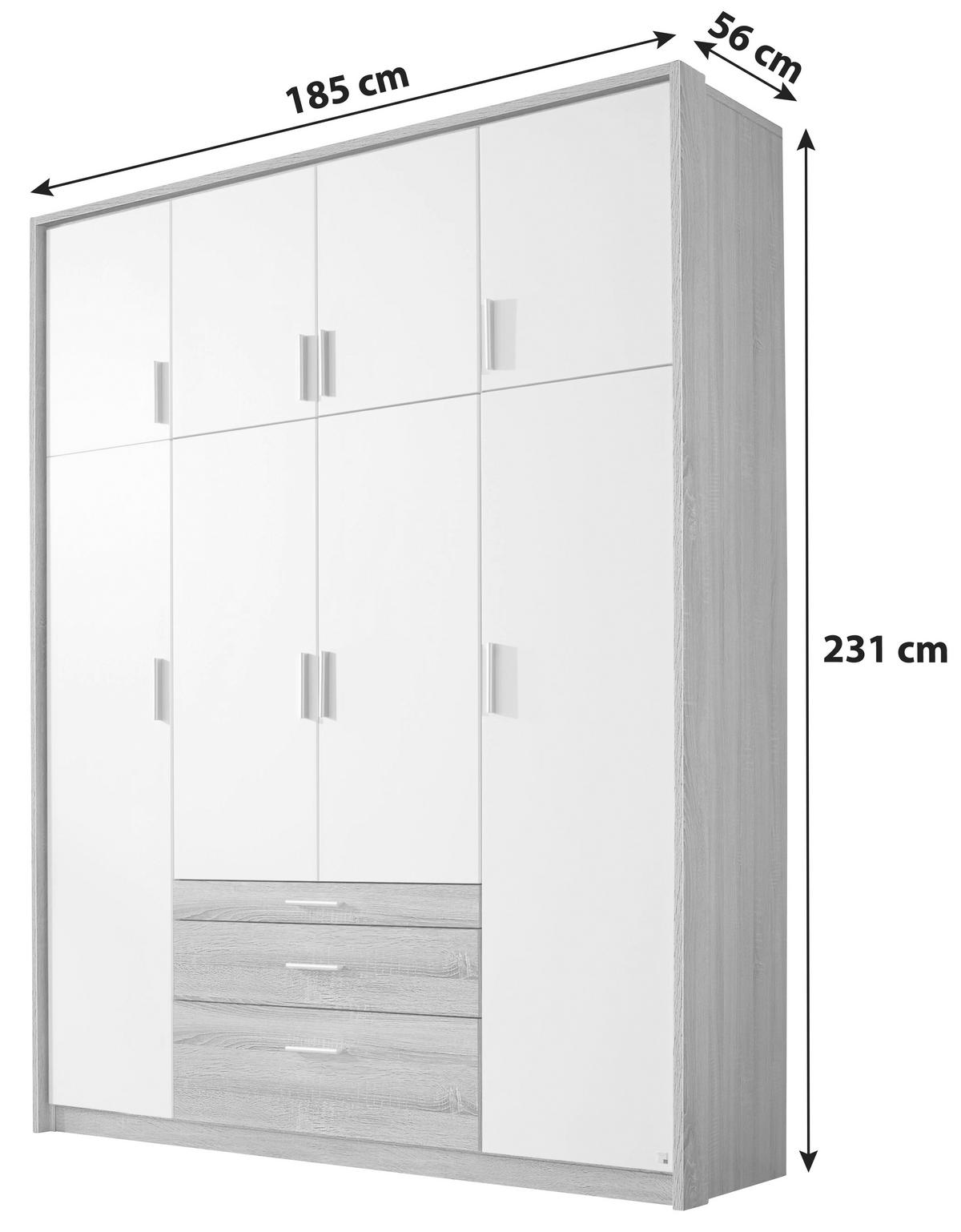 Ormar S Klasičnim Vratima Hildesheim - bijela/hrast Sonoma, Design, drvni materijal/plastika (185/231/56cm) - Modern Living
