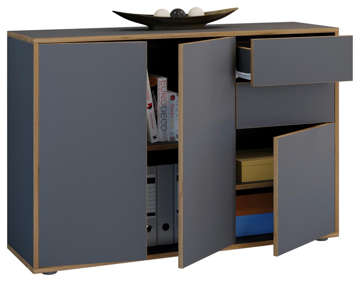 Komoda Salia B110, Antracit, Barva Hrasta - črna/medeni hrast, Design, umetna masa/leseni material (110/74/33cm) - MID.YOU