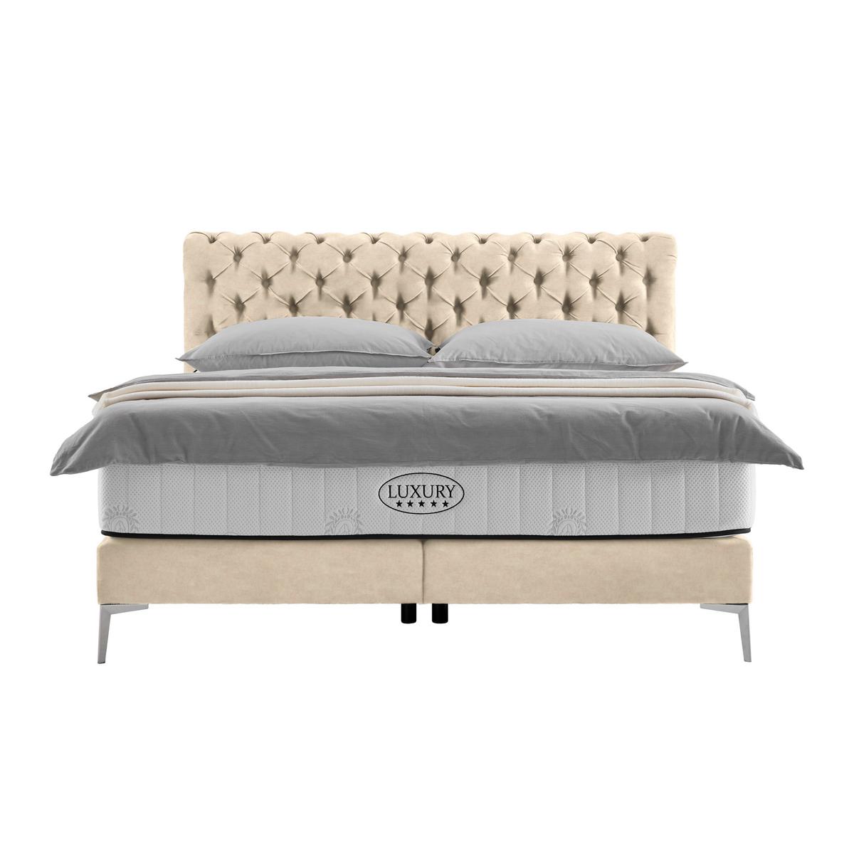 Boxspringbett Queen in Sahara ca. 160x200cm - Chromfarben/Goldfarben, Konventionell, Textil (160/200cm) - Premium Living