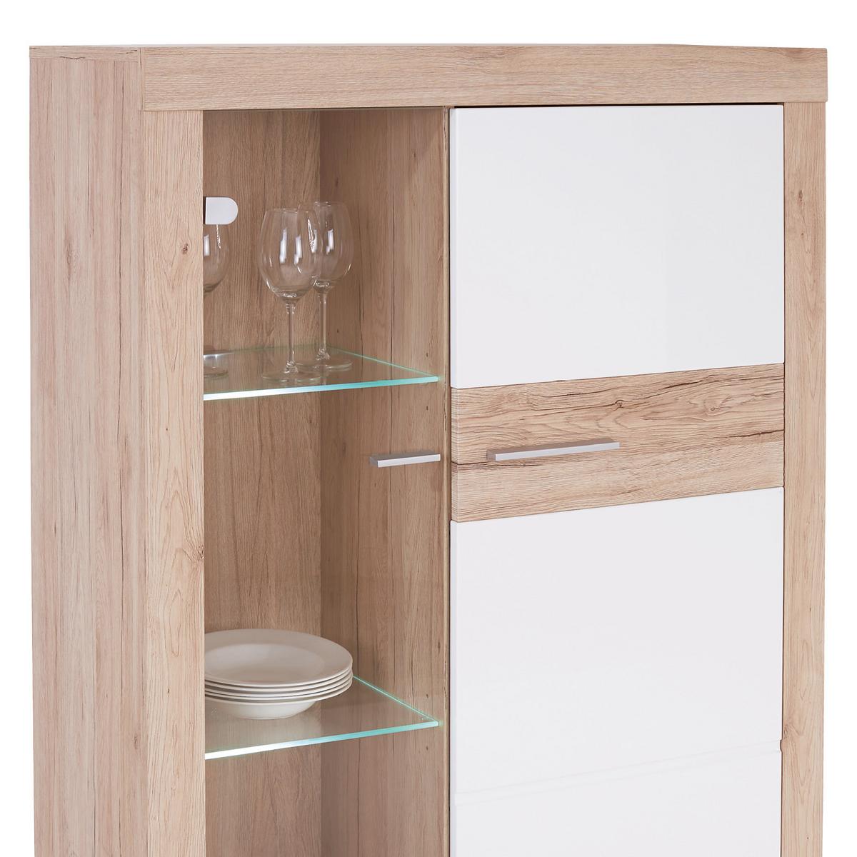 Vitrină Malta - alb/culoare lemn stejar, Modern, material pe bază de lemn (96/132/35cm) - Modern Living