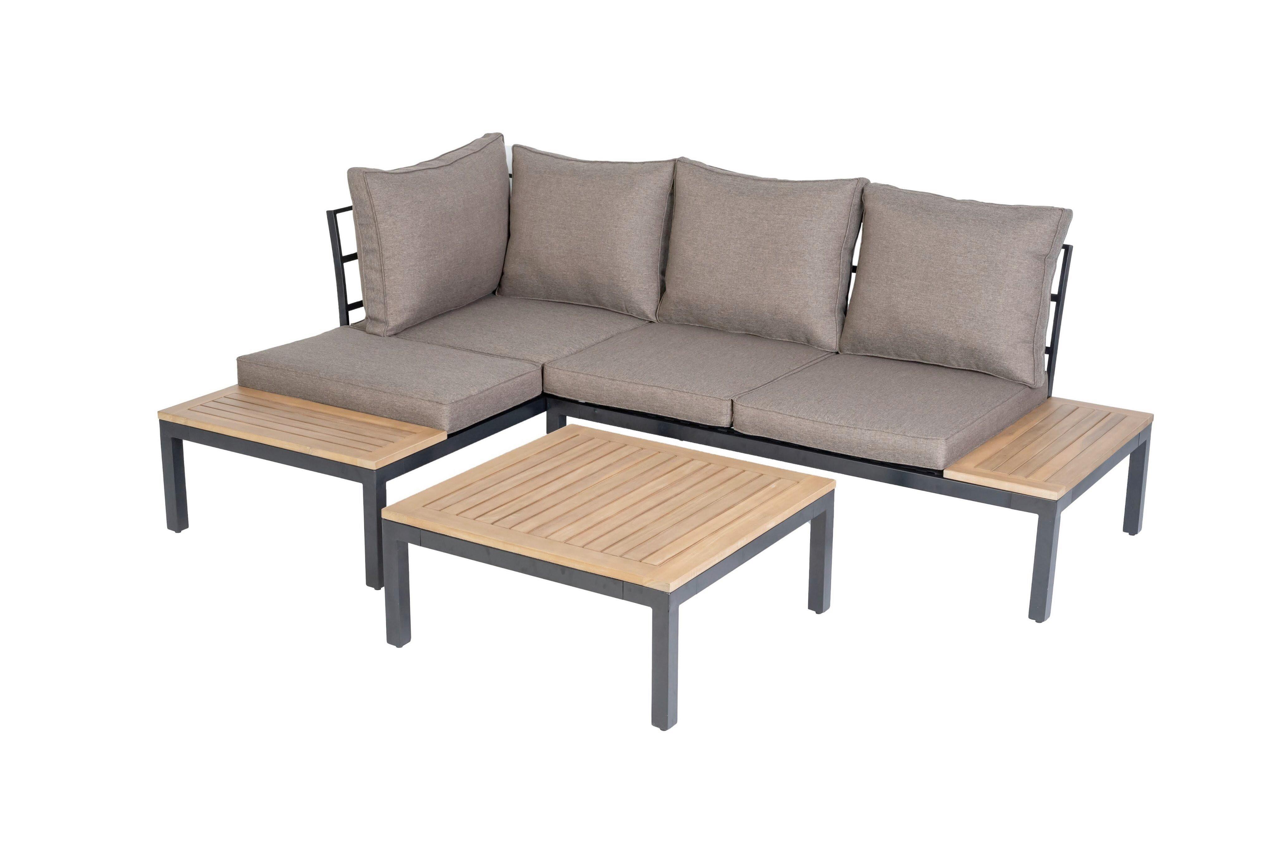 Loungegarnitur-Set Lia Braun aus Akazienholz - Graubraun/Akaziefarben, Modern, Holz/Metall (138/77/207cm) - Mömax