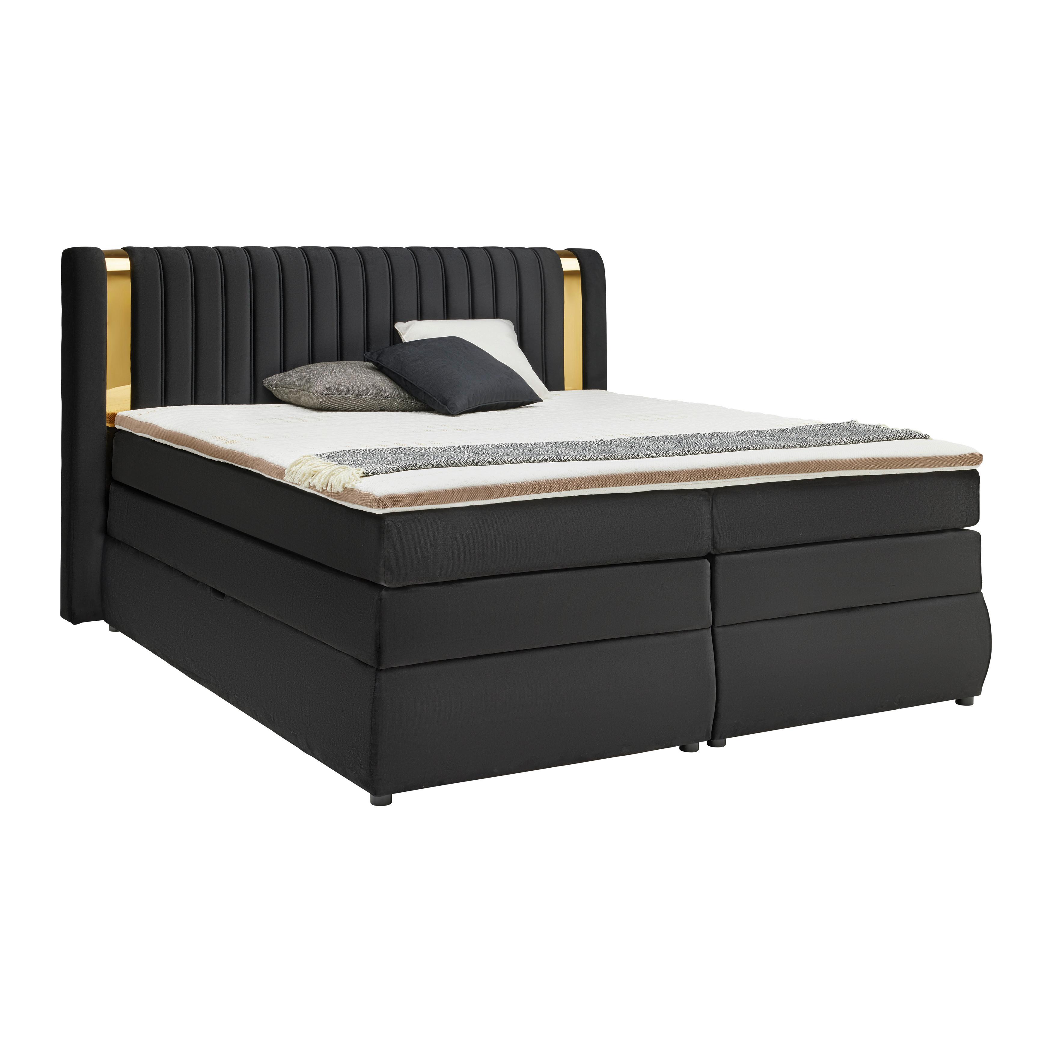 Postelja Boxspring Minola Gold - črna, Konvencionalno, umetna masa/tekstil (180/200cm) - Premium Living
