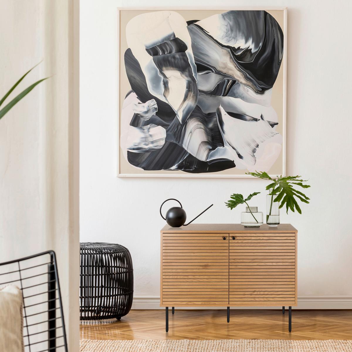 Široka Komoda Linno S, Barva Hrasta - črna/barve hrasta, Moderno, kovina/leseni material (100/74/40cm) - MID.YOU