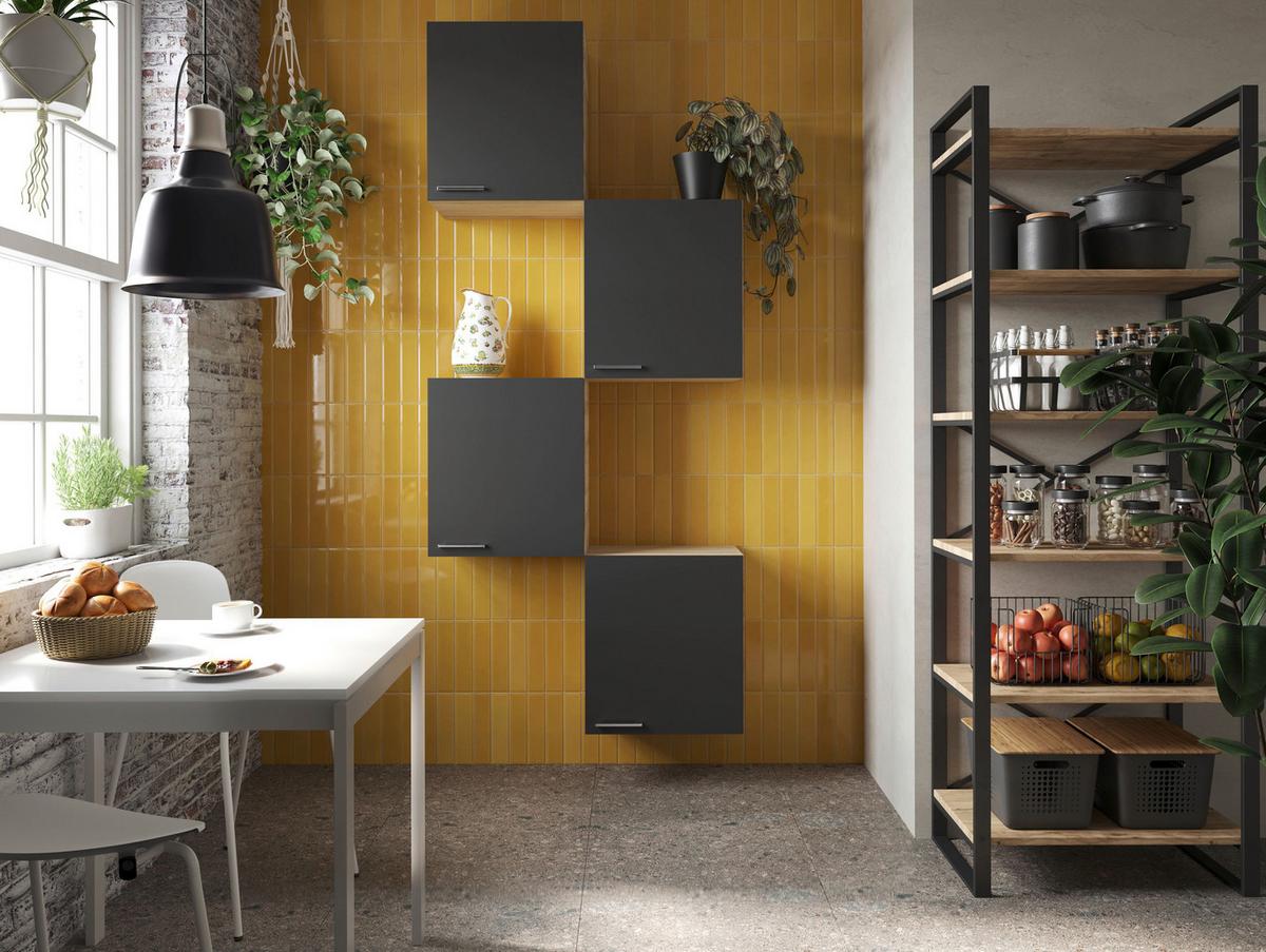 Set Kuhinjskih Zgornjih Omaric Merle, 4 Kos - srebrne barve/črna, Basics, kovina/leseni material (100/224,4/34,6cm) - Respekta