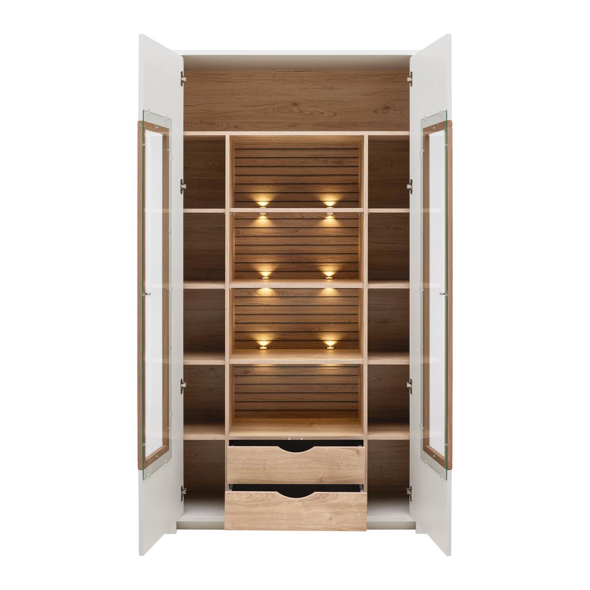 Vitrine Whitehouse 10Q8WR03 Weiss/Eichefarben - Weiss/Edelstahlfarben, Modern, Holz/Holzwerkstoff (112/202/41cm) - Premium Living