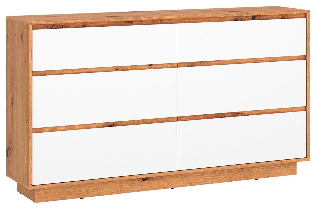 Široka Komoda Foggia, Barva Hrasta, Bela - črna/bela, Trend, umetna masa/leseni material (153,4/89,5/40cm)