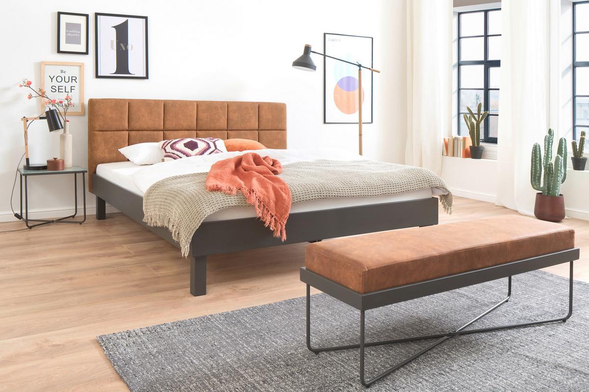 Metallbett ca. 160x200cm - Anthrazit/Kupferfarben, Konventionell, Textil/Metall (160/200cm) - Mömax
