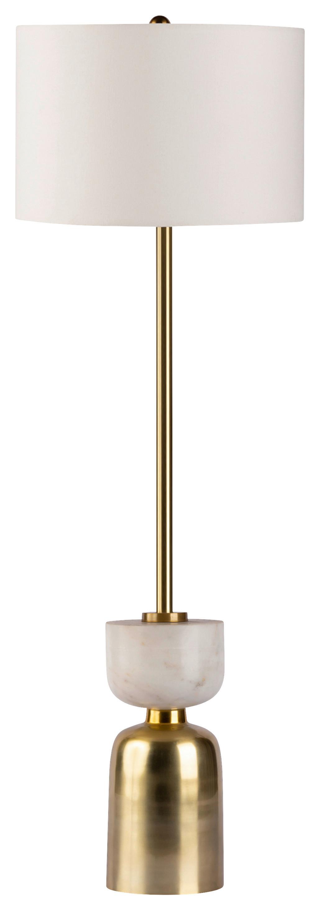 Stehleuchte Ceres 200 Weiss - Weiss/Goldfarben, Basics, Textil/Stein (30,5/30,5/127cm) - Kayoom