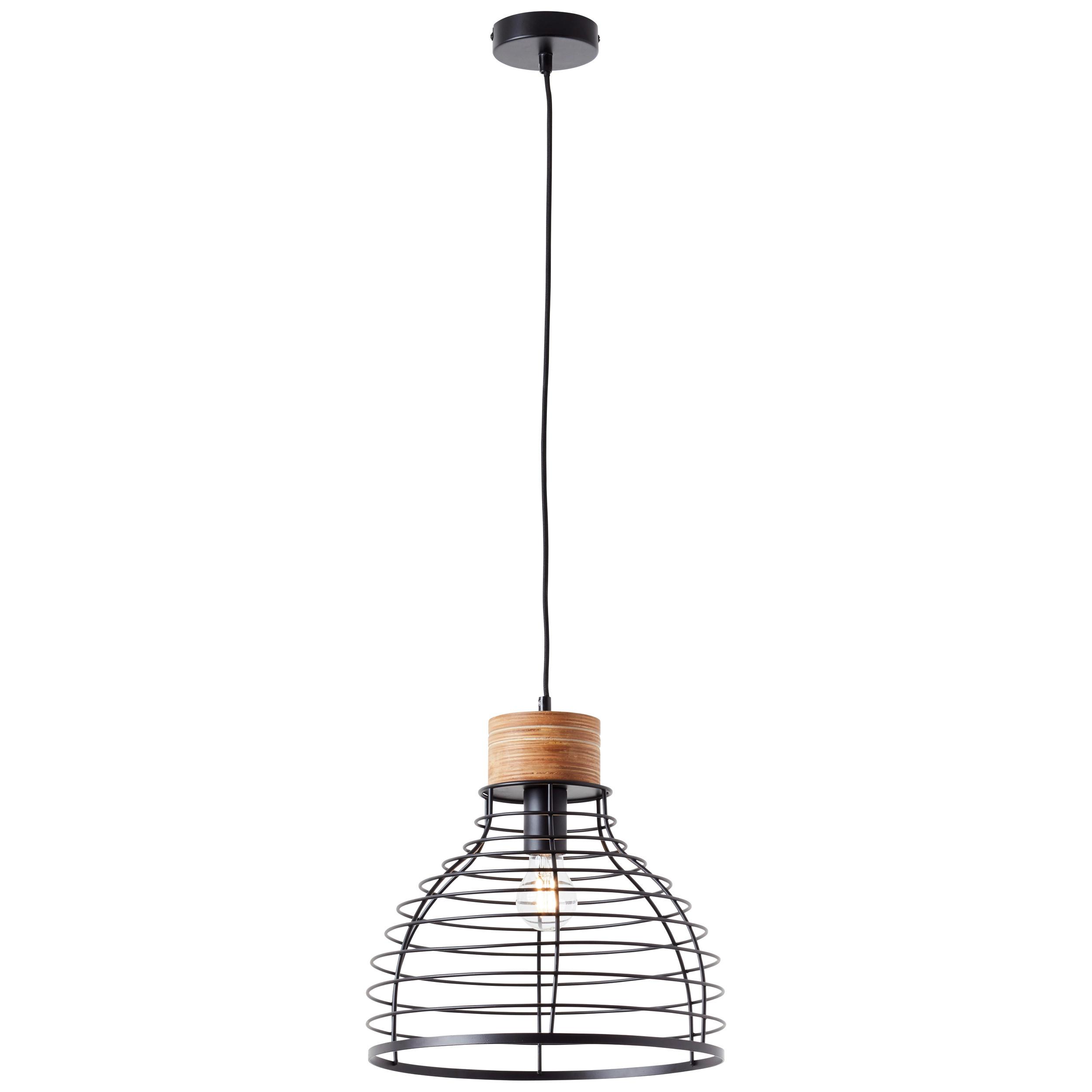 Pendelleuchte Avia Schwarz max. 52 Watt - Schwarz, Natur, Holz/Metall (35/135cm) - Brilliant