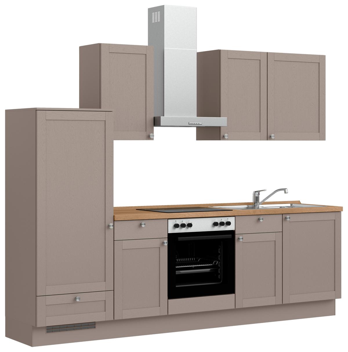 Küchenleerblock Frame Low o. Geräte Beigebraun - Edelstahlfarben/Eichefarben, MODERN, Holzwerkstoff/Metall (270cm) - Nobilia