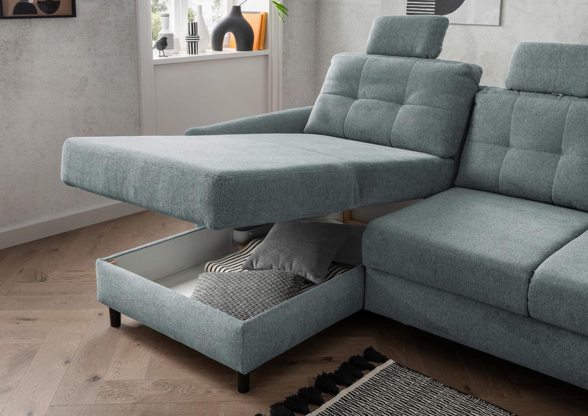 Wohnlandschaft Brizzini Mintgrau Chenille - Mintgrau/Blau, MODERN, Holz/Textil (176/250-280cm) - Livetastic