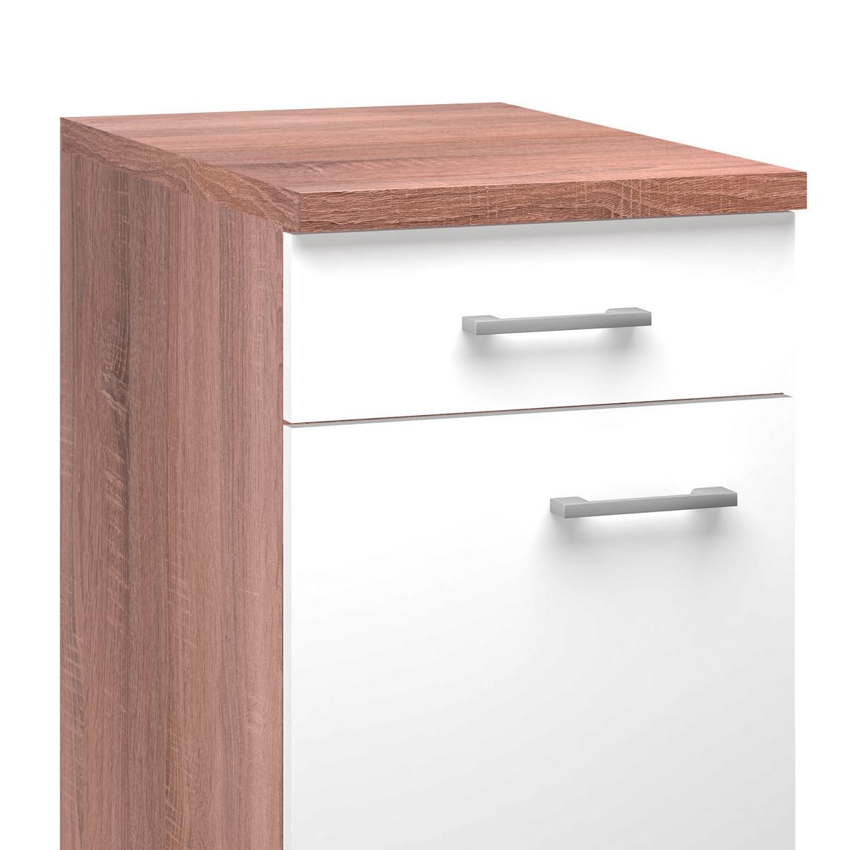 Kuhinjska Spodnja Omarica Samoa, Bela, Barva Hrasta - bela/barve aluminija, Konvencionalno, umetna masa/leseni material (40/85/57cm)