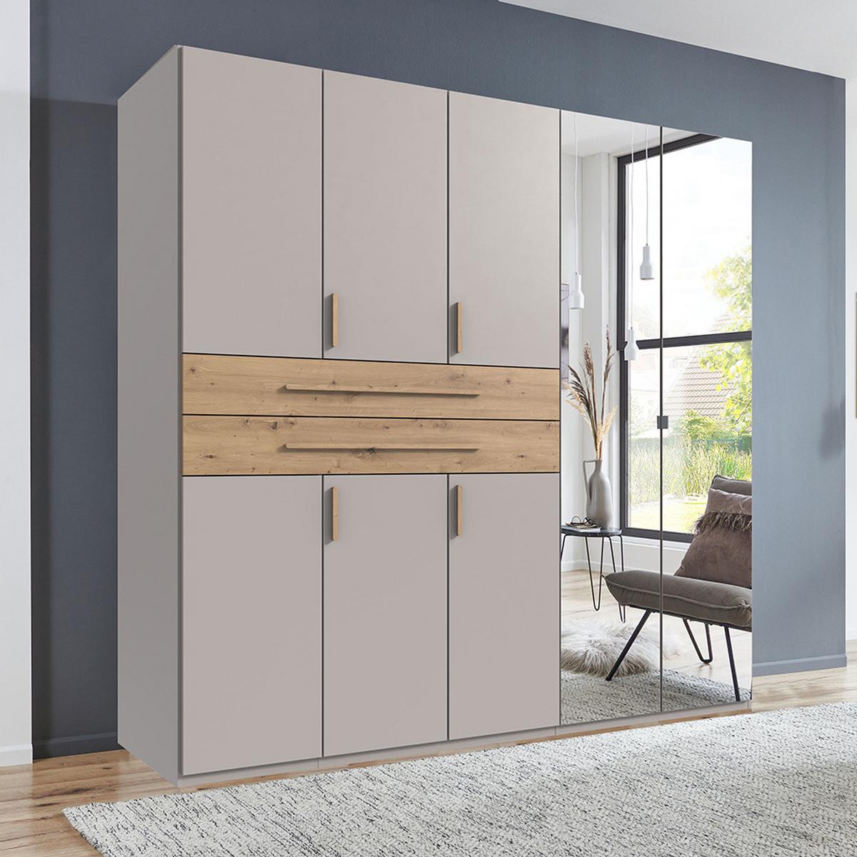 Kleiderschrank Lumio Eiche-/Silber-/Kaschmirfarben - Kaschmir/Silberfarben, KONVENTIONELL, Glas/Holzwerkstoff (225/208/65cm) - Modern Living