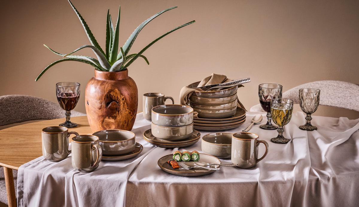 SERWIS OBIADOWO-ŚNIADANIOWY MARBELLA - brązowy, Trend, ceramika - Novel