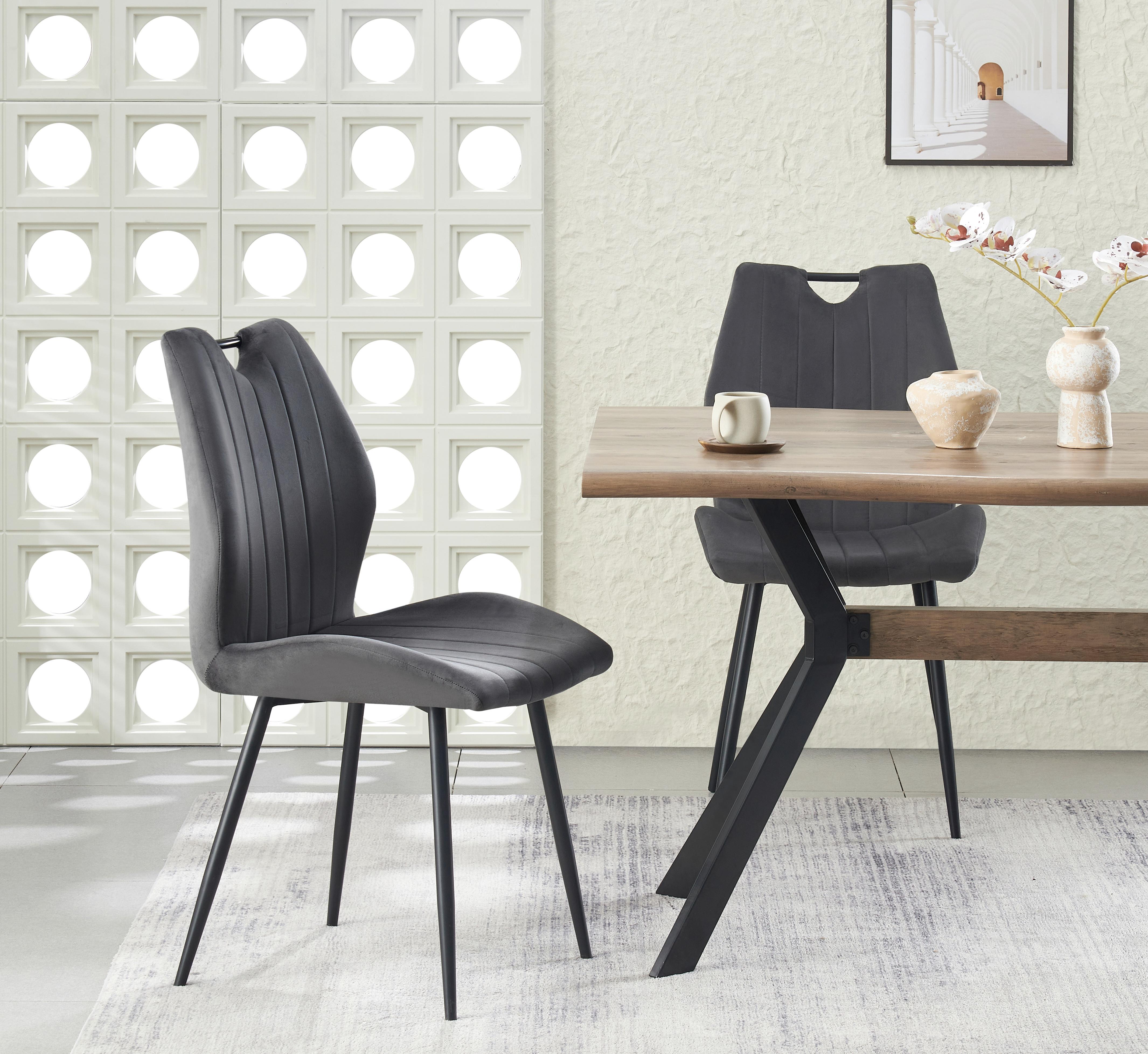 Stuhl-set Christin - Anthrazit/Schwarz, Modern, Textil/Metall (52/75/58cm) - MID.YOU