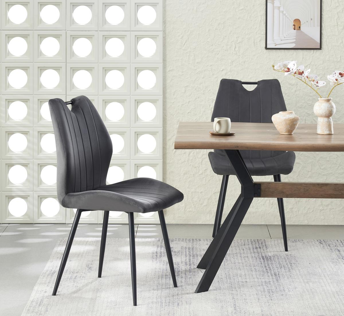 Set Stolov Christin, Antracit, 2 Kos - črna/antracit, Moderno, kovina/tekstil (52/75/58cm) - MID.YOU