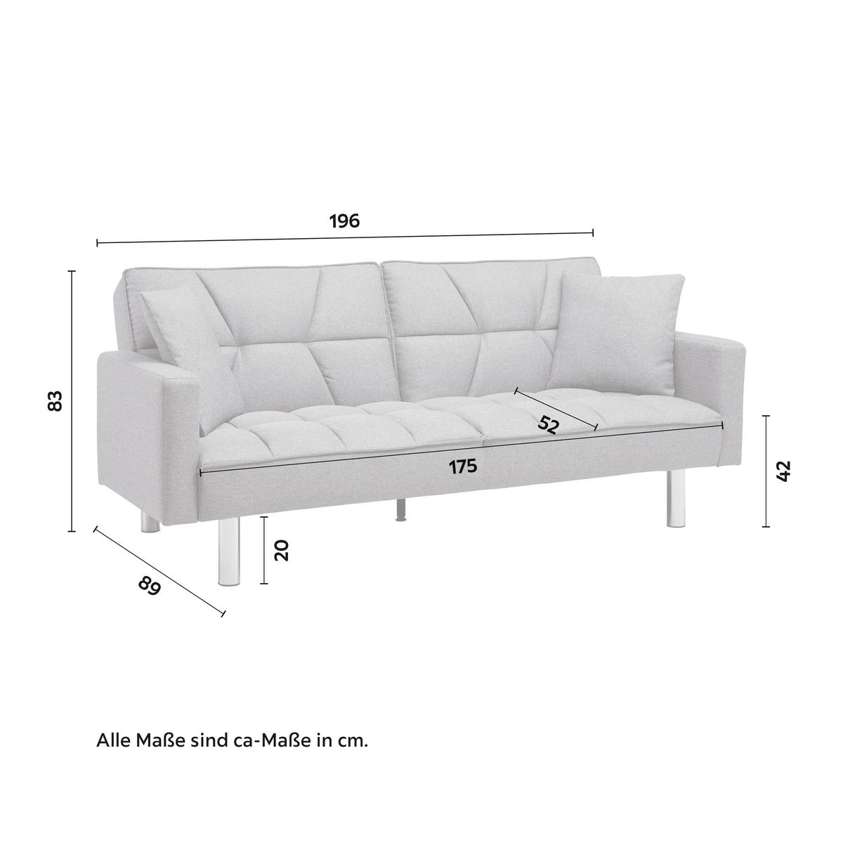 Zofa S Posteljno Funkcijo David, Siva - barve kroma/siva, Moderno, kovina/tekstil (196/83/89cm) - Bessagi Home