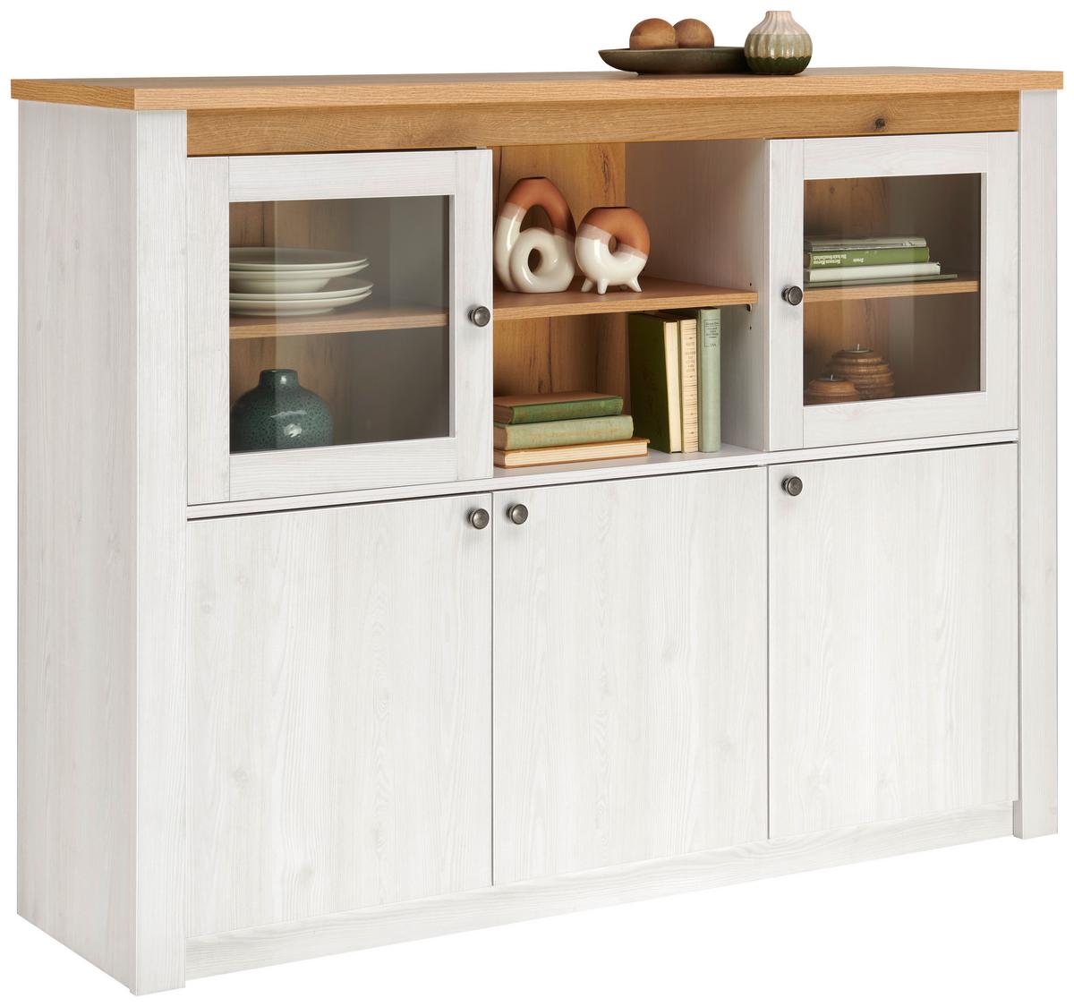 Vitrina Rovigio, Barva Macesna, Bela - bela/barve macesna, Konvencionalno, kovina/umetna masa (155/118/42cm) - Landscape