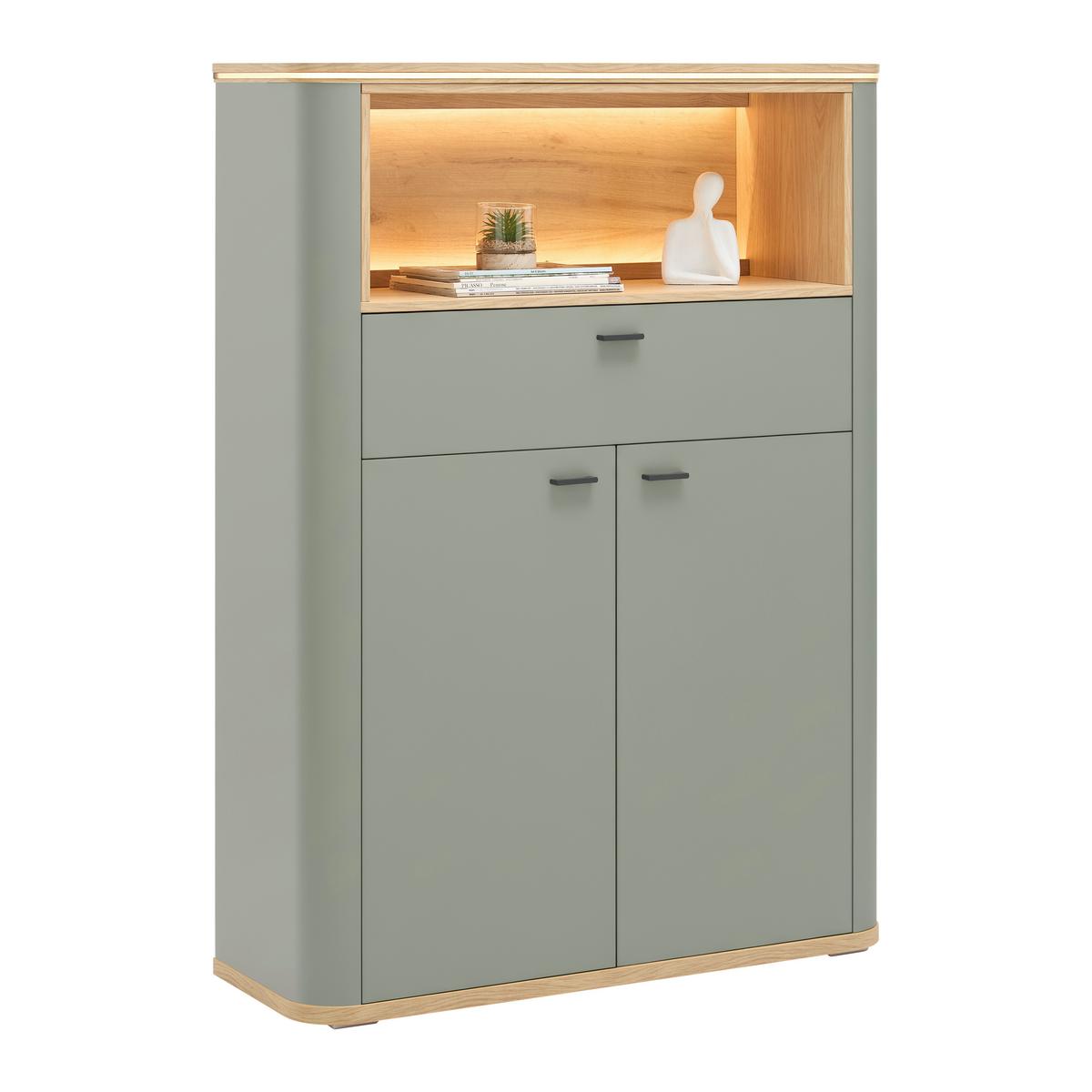 Highboard Lagos Salbeigrün/Eiche Artisan - Salbeigrün/Anthrazit, MODERN, Holzwerkstoff/Kunststoff (109,2/148,3/37,5cm) - Premium Living