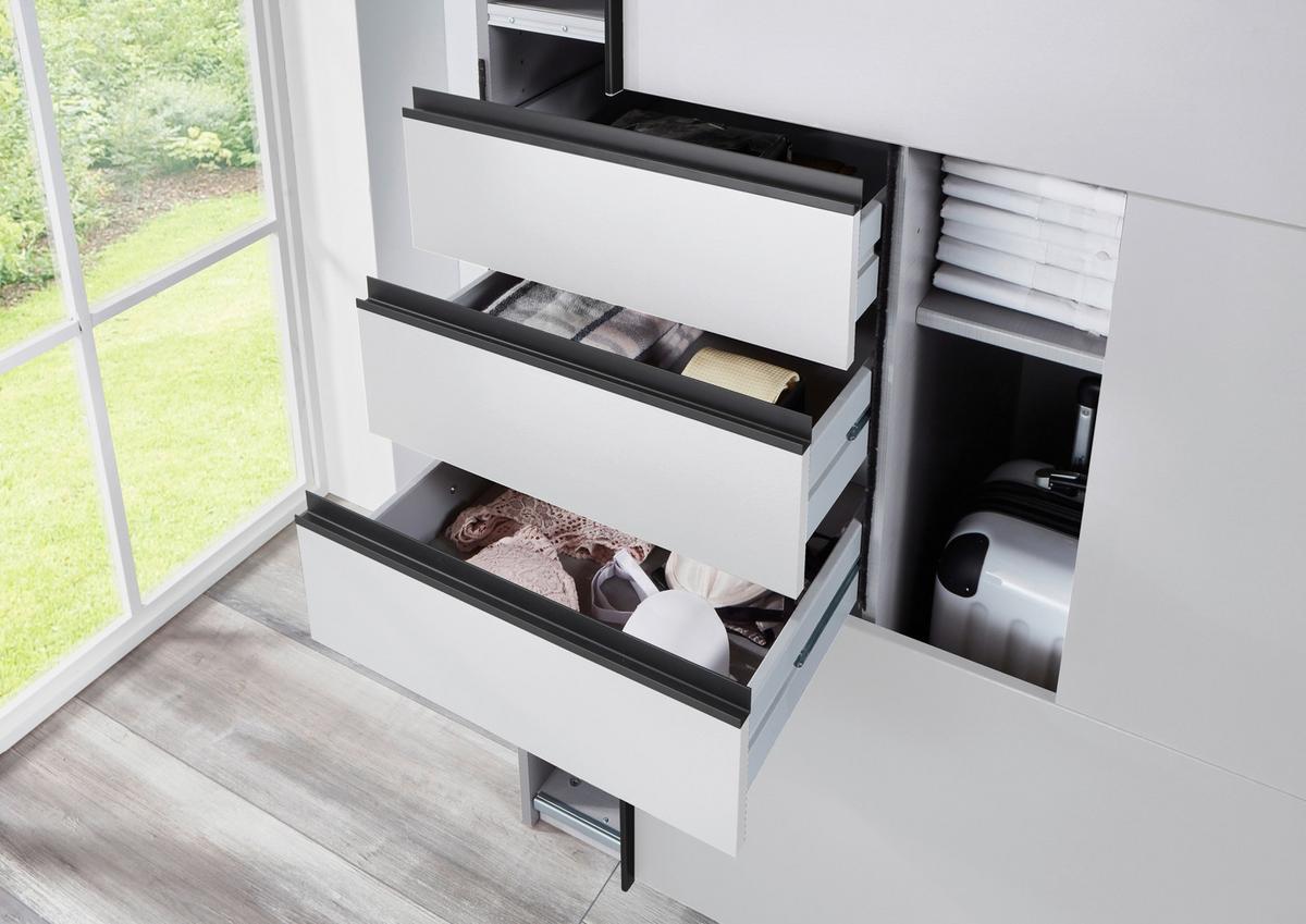 Schwebetürenschrank Saigon in Weiß ca. 225x208x64cm - Silberfarben/Schwarz, KONVENTIONELL, Glas/Holzwerkstoff (225/208/64cm) - Premium Living