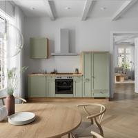 Küchenblock Frame Low m. Geräten Olivgrün - Edelstahlfarben/Eichefarben, MODERN, Holzwerkstoff/Metall (270cm) - Nobilia