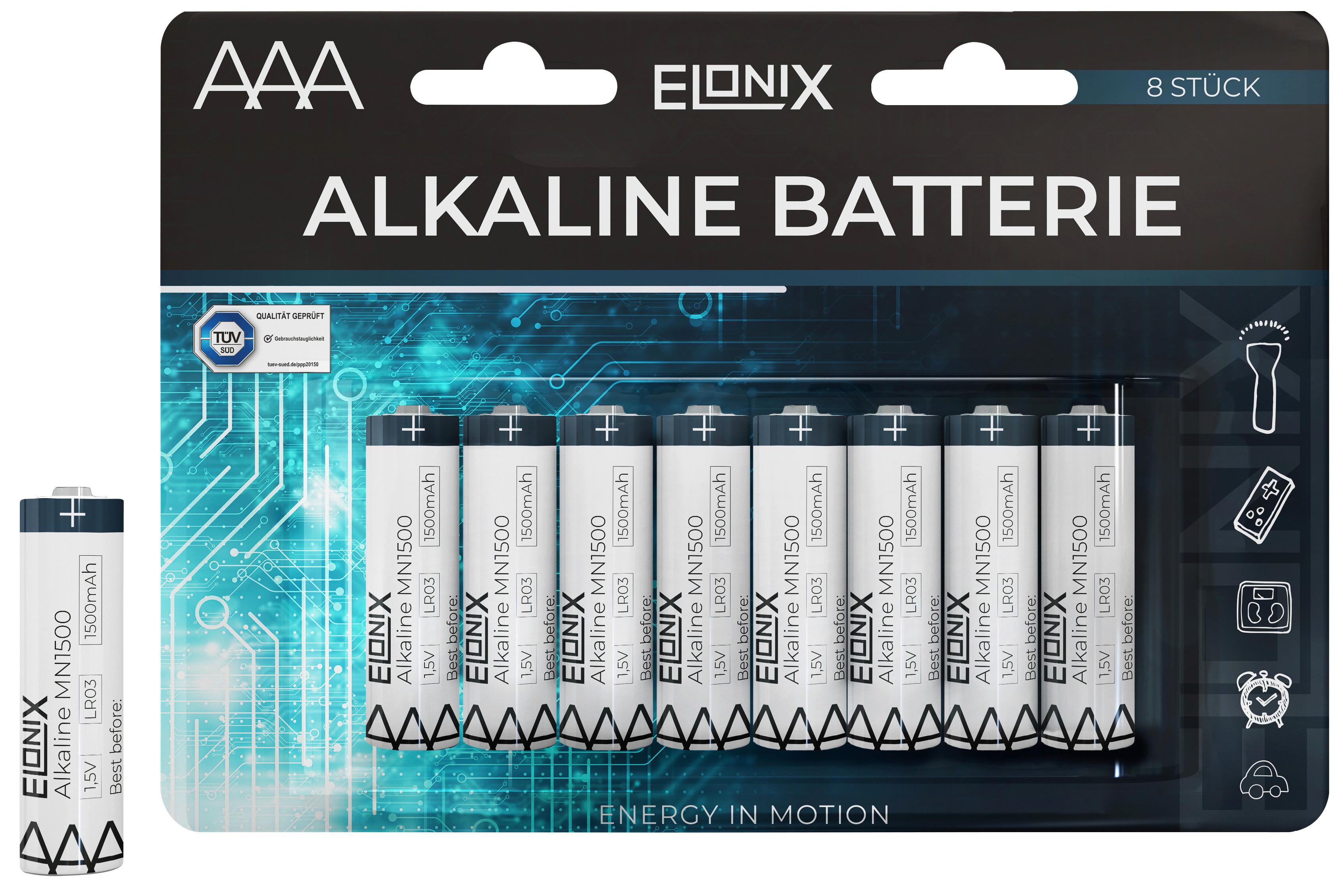 Batterie Alkaline LR03 AAA 8er Packung - Blau/Weiss, Basics (1/4,3cm)