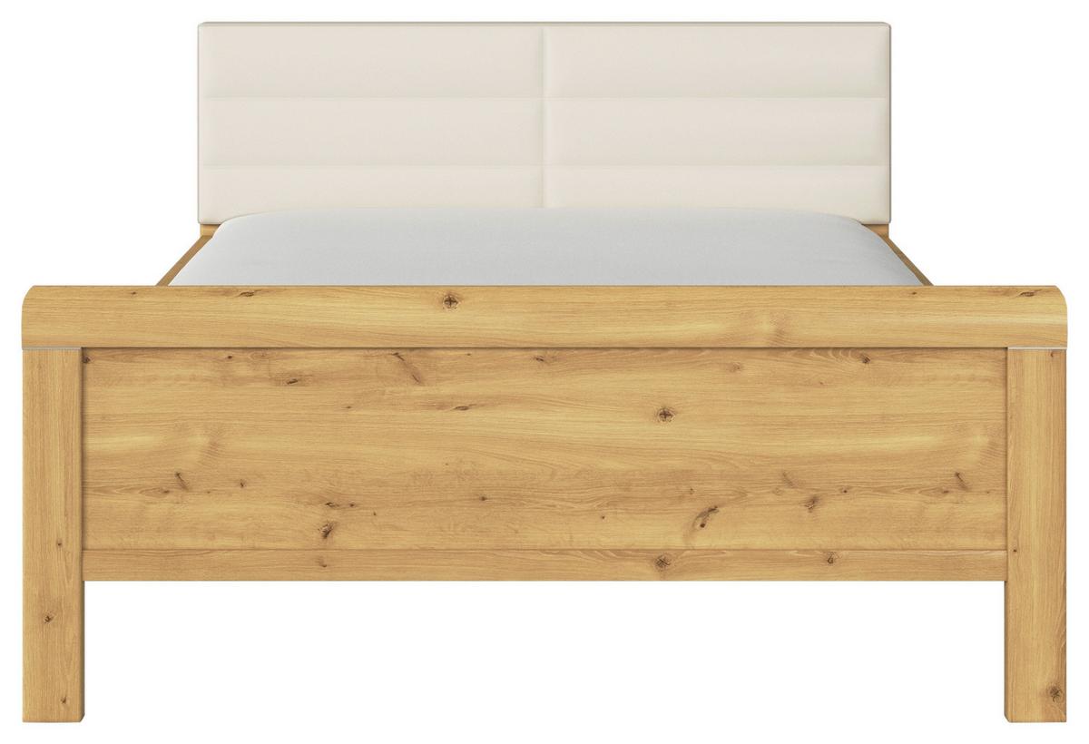 Postelja Evelyn, Barva Hrasta, Barva Šampanjca, 140x200 - barve šampanjca/barve hrasta, Design, leseni material/tekstil (140/200cm) - Novel