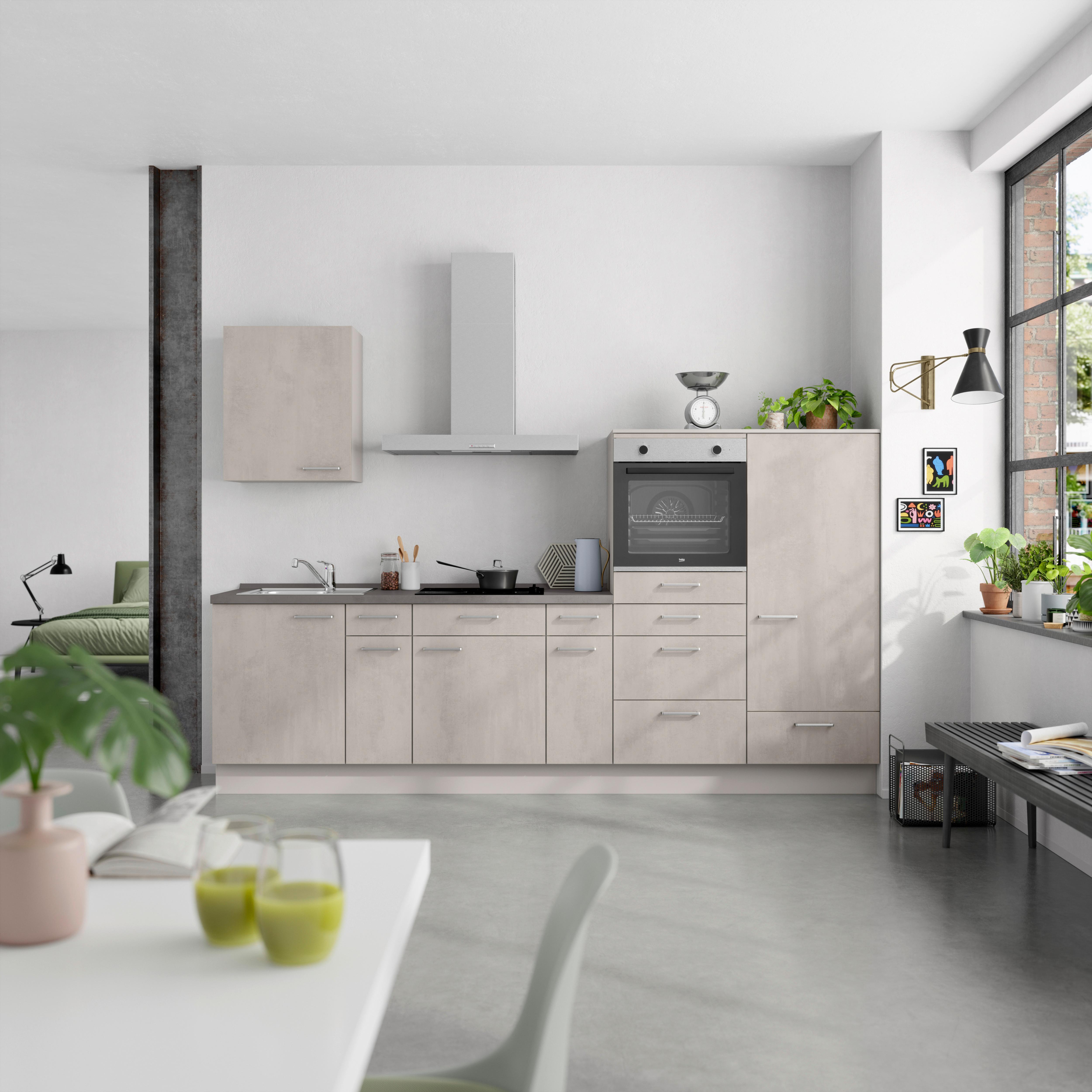 Küchenblock Riva Low m. Geräten Grau - Schieferfarben/Edelstahlfarben, MODERN, Holzwerkstoff/Metall (300cm) - Nobilia