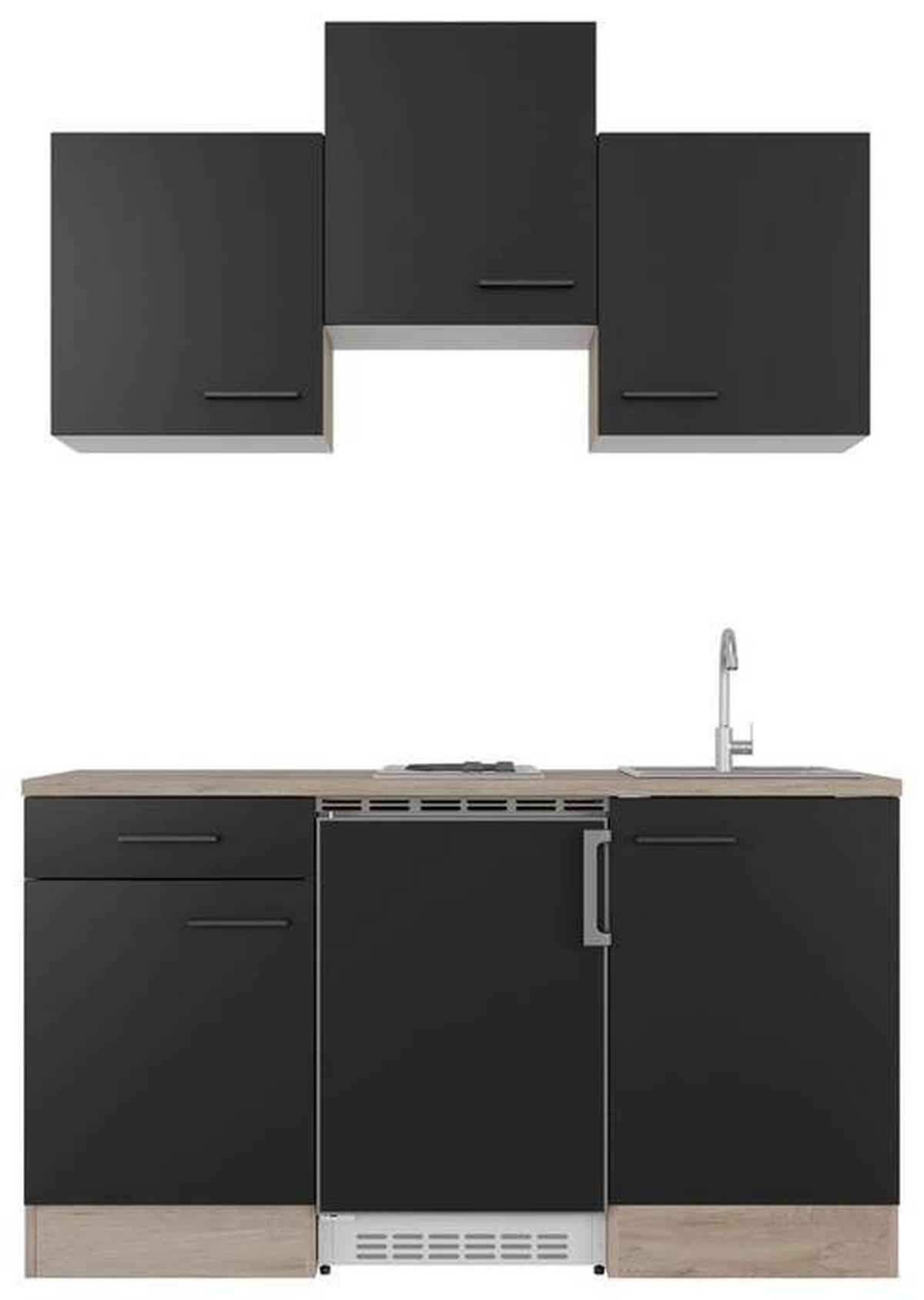 Majhna Kuhinja Capri, Črna, Hrast - črna/barve hrasta, Basics, kovina/leseni material (150,5cm) - FlexWell
