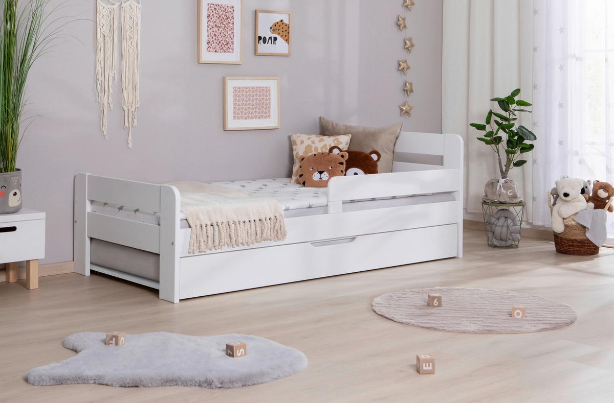Bett Bennet mit Ausziehbett ca. 90x200 cm Weiß - Naturfarben/Weiß, MODERN, Holz/Textil (90/200cm) - MID.YOU