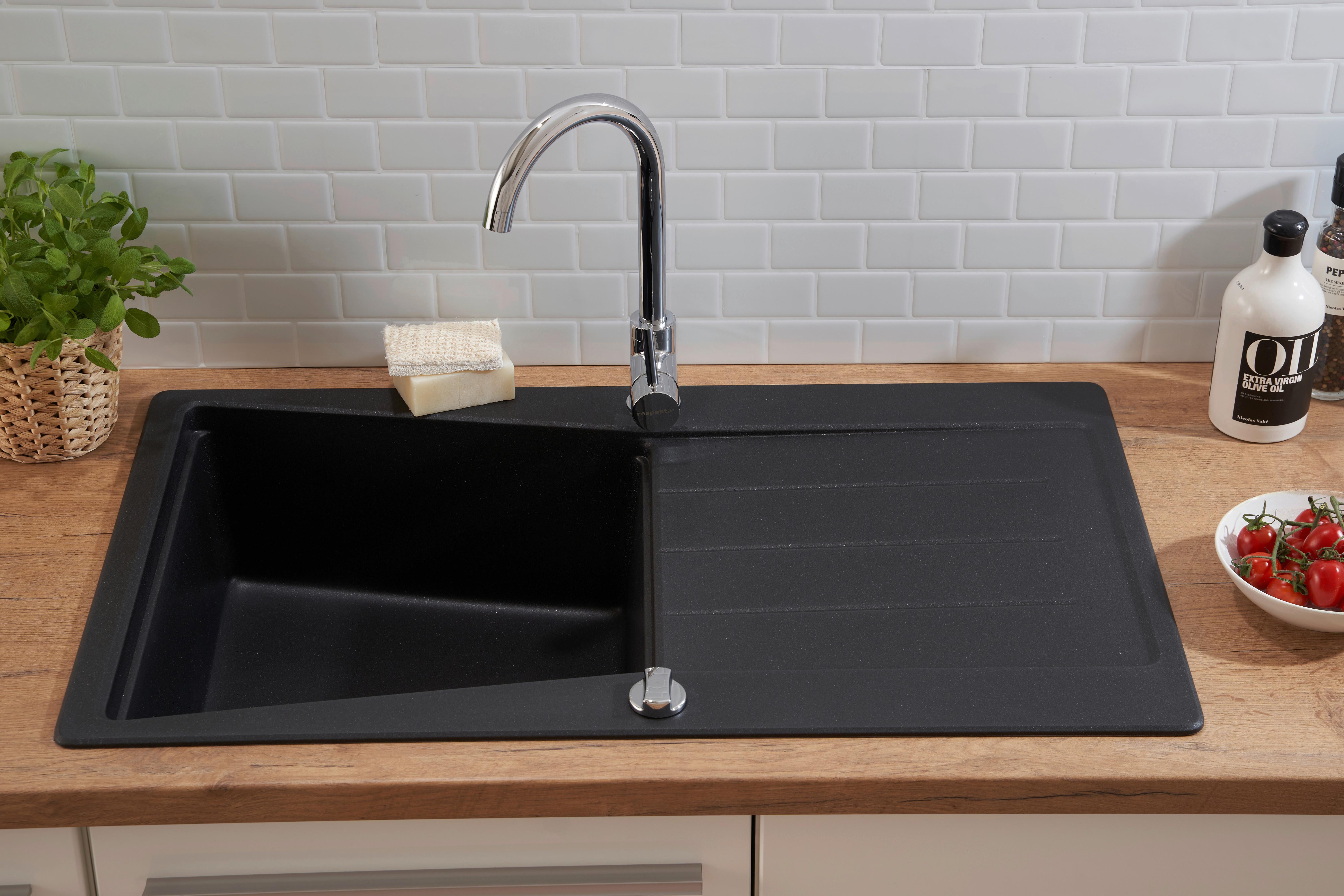 Granitspüle Seattle ca. 86x20x50 cm Schwarz - Schwarz, Trend, Stein (86/20/50cm) - Respekta