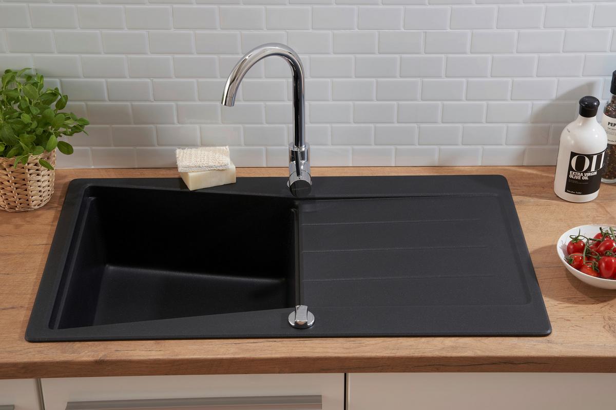 Granitspüle Seattle ca. 86x20x50 cm Schwarz - Schwarz, Trend, Stein (86/20/50cm) - Respekta
