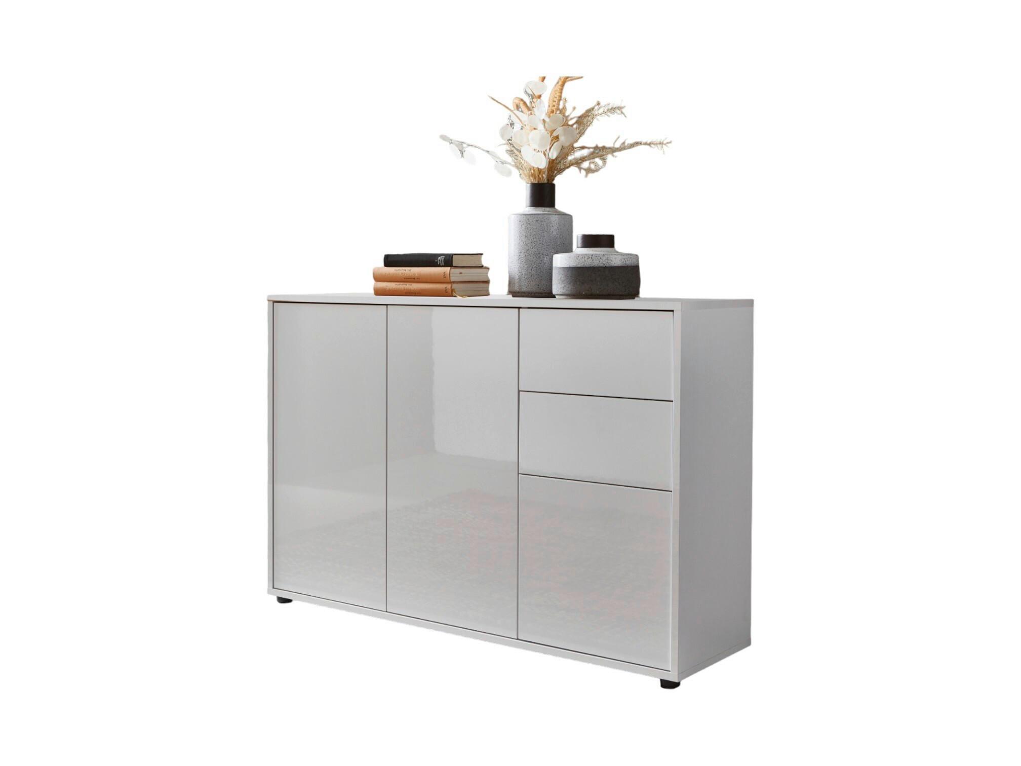 Kommode Mailand Typ 10 Weiß ca. 105,5x73x33cm - Weiß Hochglanz/Schwarz, MODERN, Holzwerkstoff/Kunststoff (105,5/73/33cm) - MID.YOU